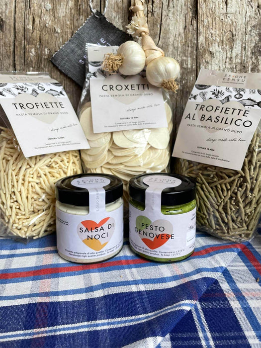 Paradiso Gift Box: 2 Trofiette, 1 Basil Trofiette, 3 Croxetti, 3 Pesto 180g, 3 Walnut Sauce 170g