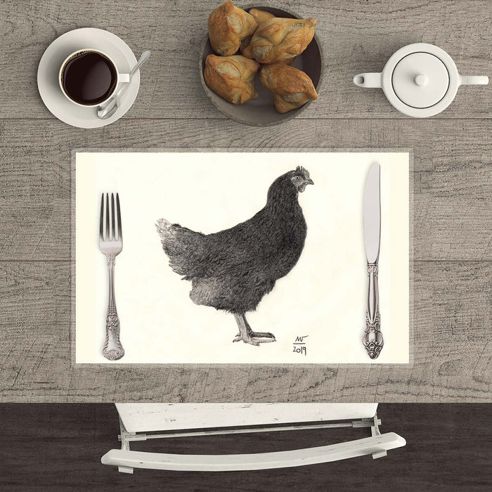 Hen 4 - Hand drawn waterproof placemat