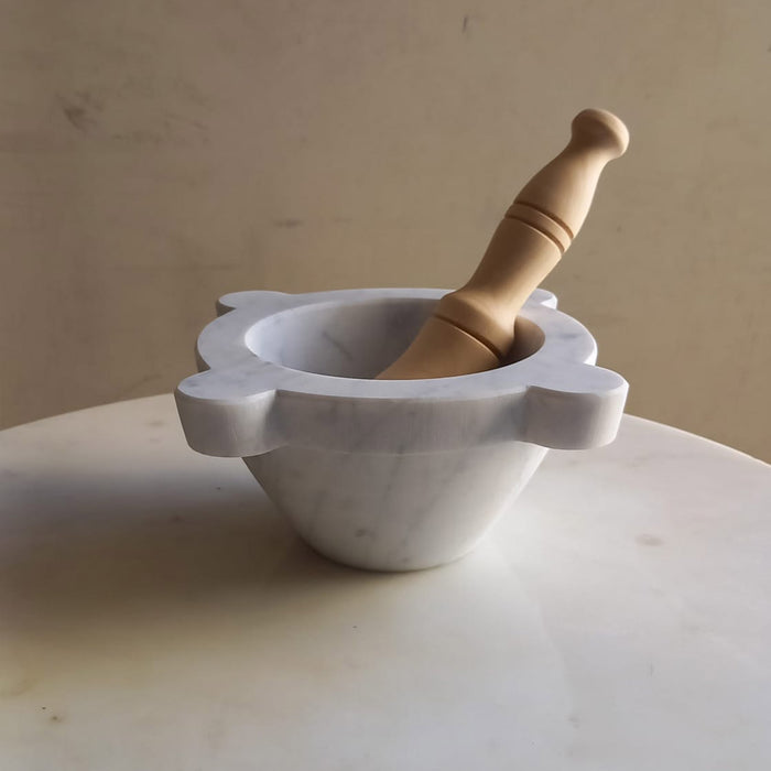 Carrara Marble Mortar with Beech Tree Pestle - Ø 18cm