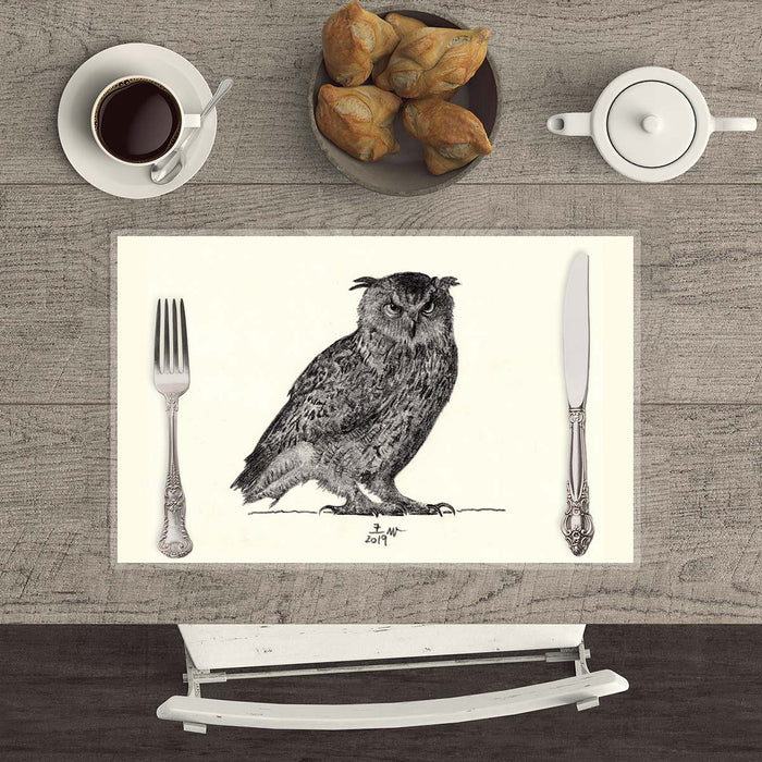 Owl - Hand drawn waterproof placemat