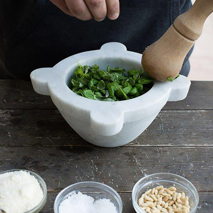 Carrara Marble Mortar with Beech Tree Pestle - Ø 18cm