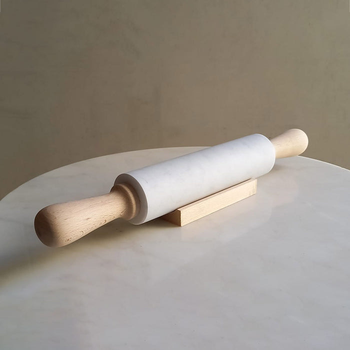 Carrara Marble Rolling Pin with Wooden Handles - 47cm