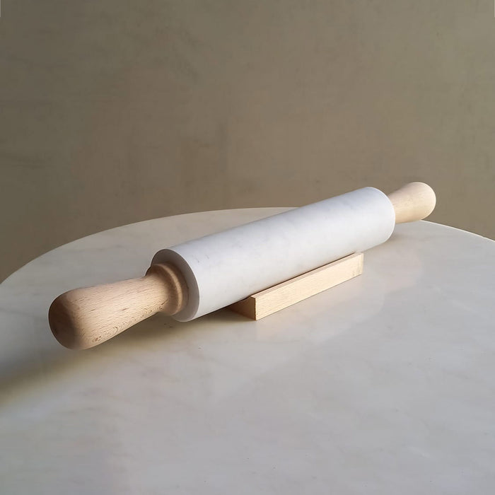 Carrara Marble Rolling Pin with Wooden Handles - 52cm